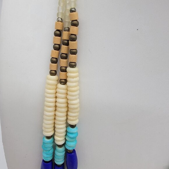 STUNNING MULTI‎ COLORED BEADED NECKLACE 3 Strand Colorful Boho Festival - Picture 4 of 6